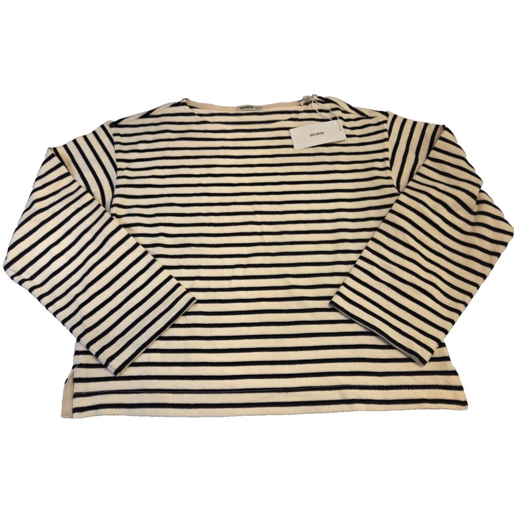 NWT Buck Mason Mariner Jersey Breton Tee Natural Black Stripe Cotton Size Small